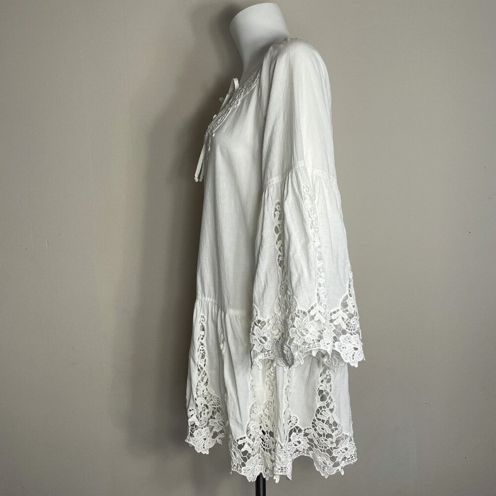 Boston Proper Top Tunic Medium White Lace Bell Sleeves Cottagecore Feminine - Picture 2 of 16